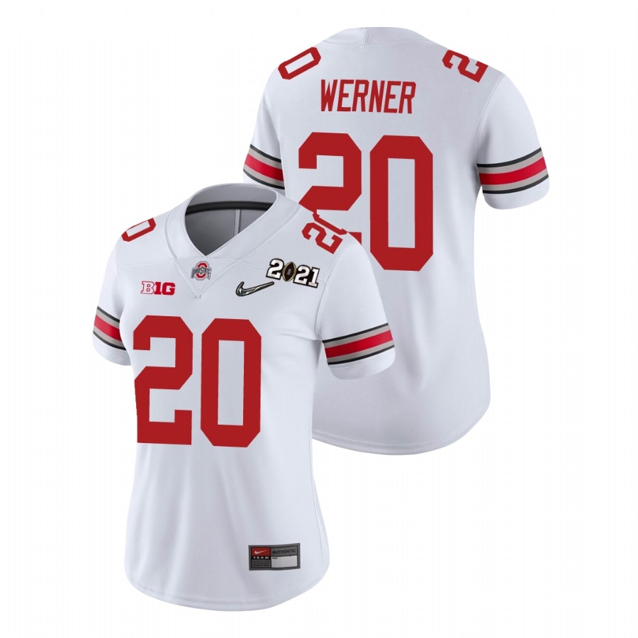 Ohio State Buckeyes Women's NCAA Pete Werner #20 White Champions 2021 National College Football Jersey FOK3549AD